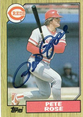 Pete Rose Signed 1987 Topps Baseball Card 200 Cincinnati Reds Autographed