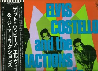 Elvis Costello Get Happy Rare Early Japan 12 " Vinyl Record W/obi,  Inserts