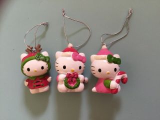 Set Of 3 Hello Kitty Ceramic Christmas Tree Ornaments Sanrio 2” X 1”