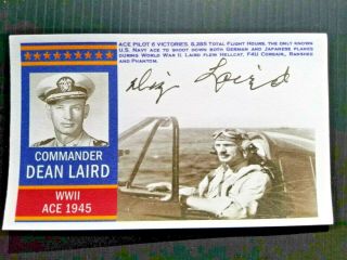 Ww2 Diz Laird Navy Ace Shot Down German And Japanese Autographed 3x5 Index Card