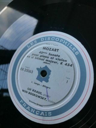 MOZART - SONATE POUR PIANO ET VIOLON - LILI KRAUS - BOSKOWSKY - DF 25063,  N.  M 3