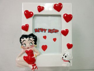 Betty Boop W Pudgy Ceramice Hearts Picture Frame For 3 X 4 " Photo Cc909