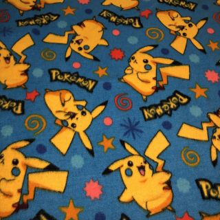 Vintage 90s Pokemon Pikachu Blue Yellow Fleece Fabric Piece 60 " X 36 " Nintendo