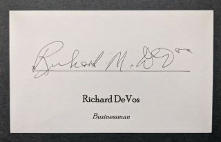 Richard Devos Amway Co - Founder Orlando Magic Owner Signed Autographed Index Card