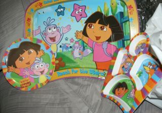 Dora The Explorer Lap Tray And 1 Plate & 1 Divider Plate Vintage