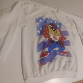 Vintage 1995 Taz Tasmanian Devil Sweatshirt Xl Tultex Looney Tunes American Flag