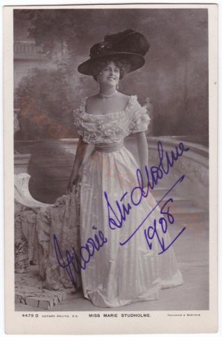 Stage Actress And Singer Marie Studhome.  Signed Postcard 1908