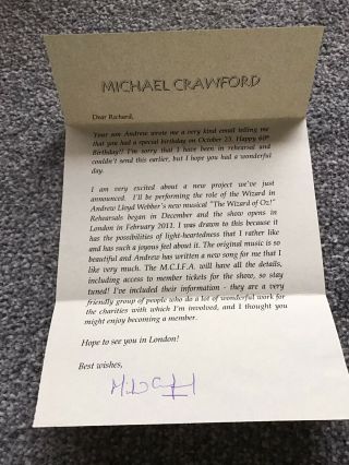 Michael Crawford - Autograph Signed Letter - Wizard Of Oz