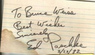Ed Paschke Autographed Index Card Famed American Painter D.  04