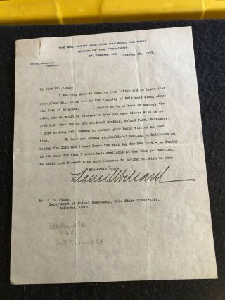 Vintage Letter Signed By B&o Railroad President Daniel Willard Dated 10 - 29 - 1937