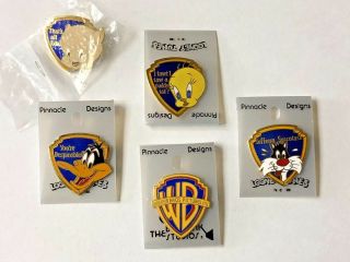 Five Vintage Enamel Warner Bros.  Pins.  Porky Pig - Tweety Bird - Sylvester - Daffy
