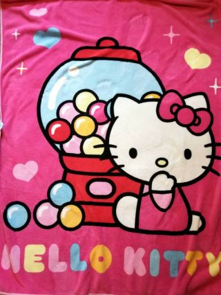 Rare Vintage Hello Kitty Toddler Blanket Bubble Gum Pink Velour 55” X 48”