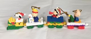 Vintage Peanuts Ufs Christmas Train Ornaments Snoopy Charlie Brown Linus Lucy