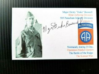 Ww2 Henry Boswell 505th Pir 82nd Ab " D - Day Invasion " Autographed 3x5 Index Card