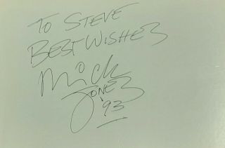 Mick Jones (the Clash / Big Audio Dynamite / Gorillaz) Autograph From 1993