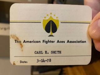 F6f Hellcat Ace Carl Smith Signed Afaa Membership Card - 5 Kills