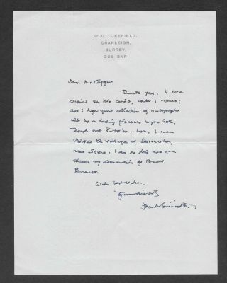 Frank Arthur Swinnerton (1884 - 1982),  Novelist - Autograph Letter Signed