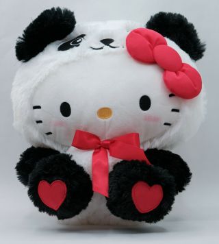 Sanrio Hello Kitty Panda Costume Soft Black White Red Cute 11” Round 1 Plush