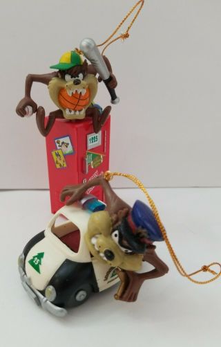 2 Tasmanian Devil Christmas Ornaments 1998 Warner Bros.  Looney Tunes Taz Vintage