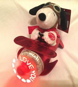 Nwt Peanuts Snoopy Flying Ace Valentines Plush Light Up Musical Propeller Toy