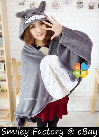 Hot Cute Totoro Warm Plush Cosplay Hooded Shawl Cape Wrap Cloak Blanket Gift