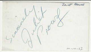 Juliet Prowse.  Actor And Dancer.  G.  I.  Blues.  Signed Card 1967