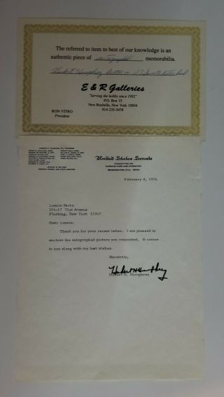 Hubert Humphrey,  Vp,  Senator Signed Letter 1976