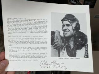 Wwii Us Ace Mustang Urban Drew Signed Photo - 6 Kills