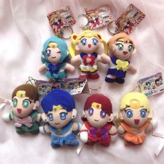 Japanese Antique Sailor Moon Plush Doll Mascot Key Chain Set Of 7 Rare