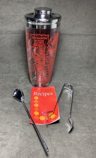 Vintage Cocktail Shaker Irvinware Drink Mixer Glass Rare Red Letters,  Utensils