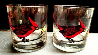 2 Vintage Couroc Low Ball Rocks Glasses With Cardinals