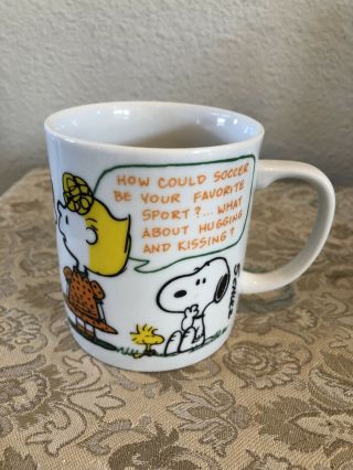 Vintage Snoopy Soccer Theme Porcelain Peanuts 1958 1965 Coffee Mug Cup