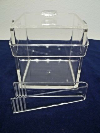 Modern Acrylic Lucite Cubic Ice Bucket With Tongs