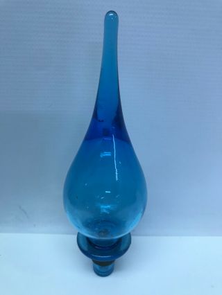 Vintage Blown Glass Bottle Stopper Blue Glass Large 8 1/2 "