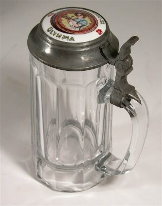 1910s Pilsen Brewing Company Of Chicago Advertising Lidded Glass Stein Beer Mug