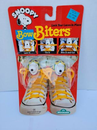 Vtg 1989 Peanuts Snoopy Bow Biters Shoelace Holders Brookside 80 