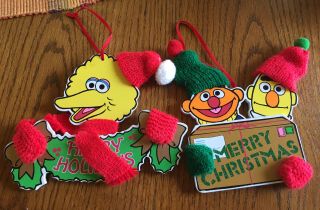 Vintage Sesame Street Large Wooden Christmas Ornaments Big Bird Bert Ernie 1994