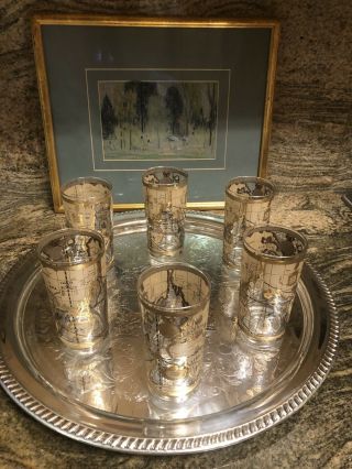 6 Pristine Mcm Cera Highball Glasses Old World Map 22k Gold Vintage Barware