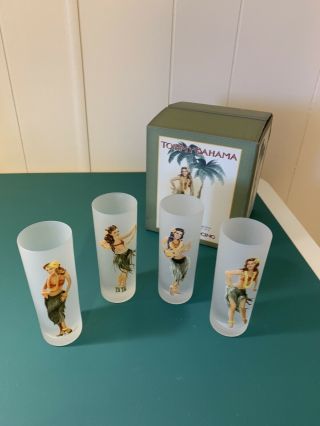 Tommy Bahama Frosted Shot Glasses Ladies Dancing Set Of 4
