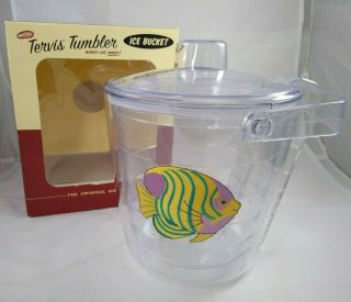 Tropical Fish Tervis Tumbler Ice Bucket With Lid And Tongs - Nib