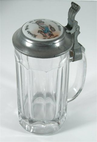 1910s Mcavoy Brewing Company Advertising Lidded Glass Stein / Beer Mug