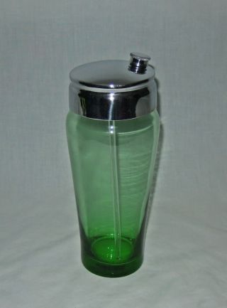 Vtg 30s/40s Art Deco Green Glass Chrome Top Cocktail Martini Shaker