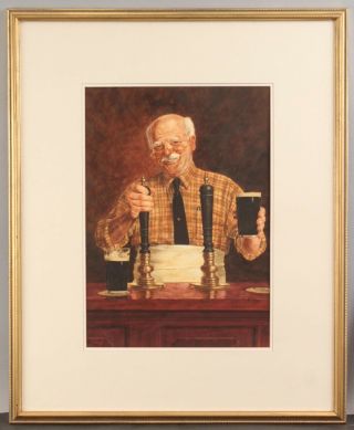 James Malady Social Realist Watercolor Painting Guinness Irish Beer Bartender Nr