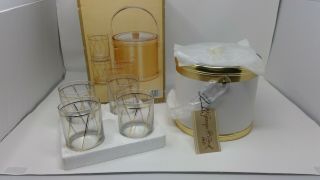 Vintage Mcm George Briard Glasses And Ice Bucket Set Nip - Gold Elite 5 Piece Set