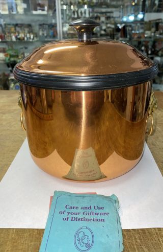 Vintage Coppercraft Guild Copper Ice Bucket With Brass Lion Head Handles Nos