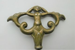 V/rare Antique Art Deco Swedish Bronzed Pewter Corkscrew " Mermaid " Ca 1920.
