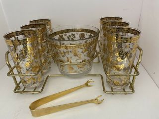 Vintage Culver Barware Glasses,  Ice Bucket With Caddy Bar Set