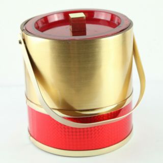 Flaw Vintage Georges Briard Red Gold Ice Bucket Mid Century Mcm Cocktail Barware
