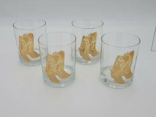 Set Of 4 Vintage Culver 22k Gold Cowboy Boots Double Old Fashioned Glasses Mcm