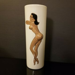 Vintage Risque Burlesque Nude Naked Woman 3d Tumbler 1950s Gold Rare Tiki Glass